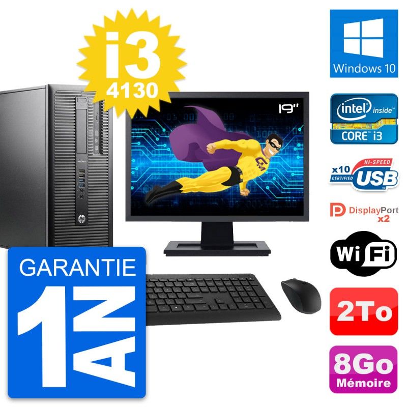 HP ProDesk 600 G1 Desktop PC - 19" Screen, i3-4130, 8GB RAM, 2TB HDD, Windows 10, WiFi