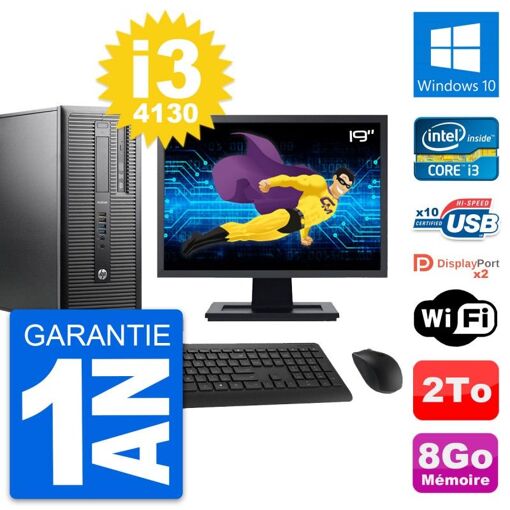 HP ProDesk 600 G1 Desktop PC - 19" Screen, i3-4130, 8GB RAM, 2TB HDD, Windows 10, WiFi