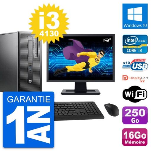 HP ProDesk 600 G1 Desktop PC - 19" Screen, Intel i3-4130, 16GB RAM, 250GB HDD, Windows 10, Wifi