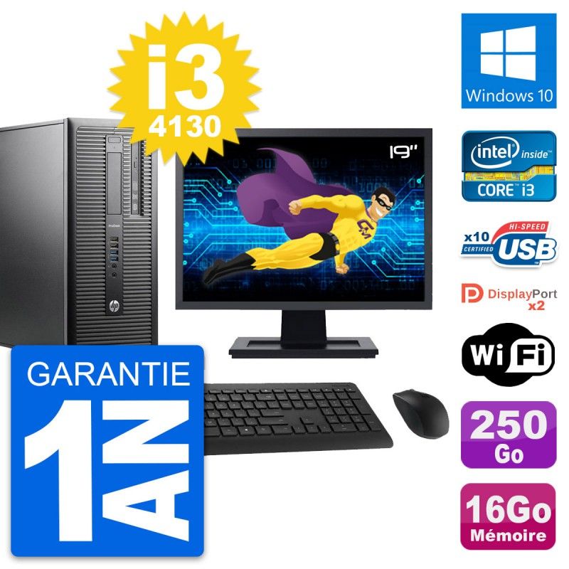 HP ProDesk 600 G1 Desktop PC - 19" Screen, Intel i3-4130, 16GB RAM, 250GB HDD, Windows 10, Wifi