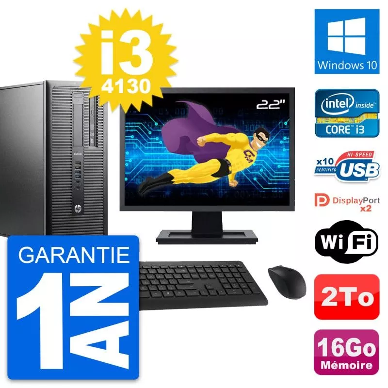 HP ProDesk 600 G1 Desktop PC - 22" Screen, i3-4130, 16GB RAM, 2TB HDD, Windows 10, WiFi