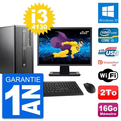 HP ProDesk 600 G1 Desktop PC - 22" Screen, i3-4130, 16GB RAM, 2TB HDD, Windows 10, WiFi