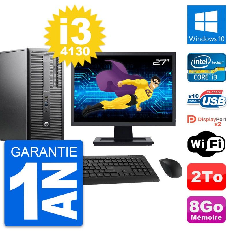 HP ProDesk 600 G1 Desktop Computer, 27" Screen, i3-4130, 8GB RAM, 2TB HDD, Windows 10, WiFi