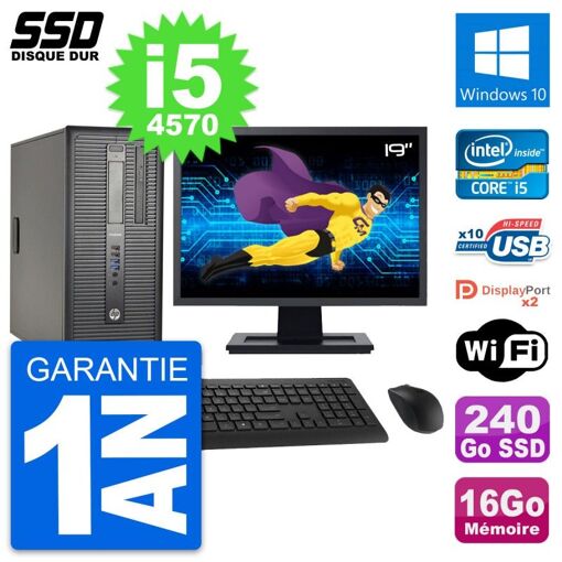 PC de escritorio HP ProDesk 600 G1 - Pantalla de 19'', i5-4570, 16GB RAM, 240GB SSD, Windows 10, WiFi