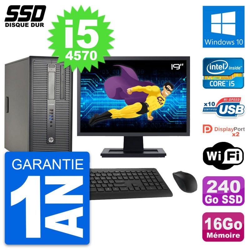 HP ProDesk 600 G1 Desktop PC - 19" Screen, i5-4570, 16GB RAM, 240GB SSD, Windows 10, WiFi