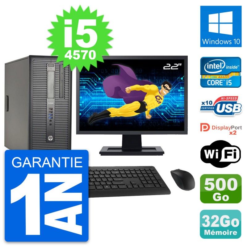 HP ProDesk 600 G1 Desktop PC - 22" Screen, Intel i5-4570, 32GB RAM, 500GB HDD, Windows 10