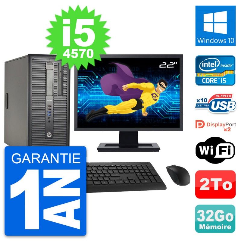 HP ProDesk 600 G1 Desktop Computer - 22" Screen, i5-4570, 32GB RAM, 2TB HDD, Windows 10, WiFi