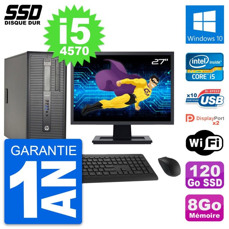 HP ProDesk 600 G1 Desktop PC - 27" Screen, i5-4570, 8GB RAM, 120GB SSD, Windows 10, Wifi