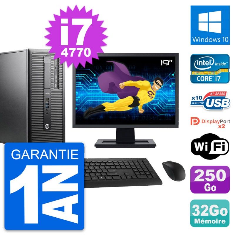 HP ProDesk 600 G1 Desktop PC - 19" Screen, Intel i7-4770, 32GB RAM, 250GB HDD, Windows 10