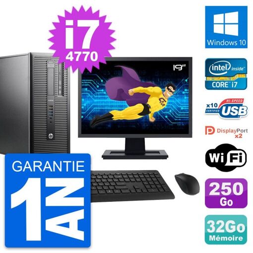 PC de escritorio HP ProDesk 600 G1 - Pantalla de 19", Intel i7-4770, 32 GB de RAM, 250 GB HDD, Windows 10