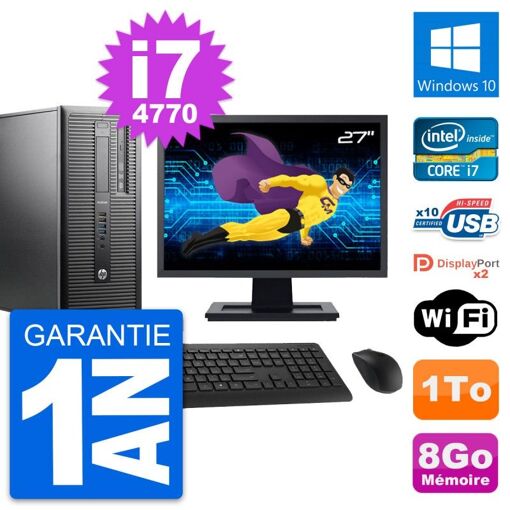 HP ProDesk 600 G1 Desktop PC - 27" Display, i7-4770, 8GB RAM, 1TB HDD, Windows 10, Wifi