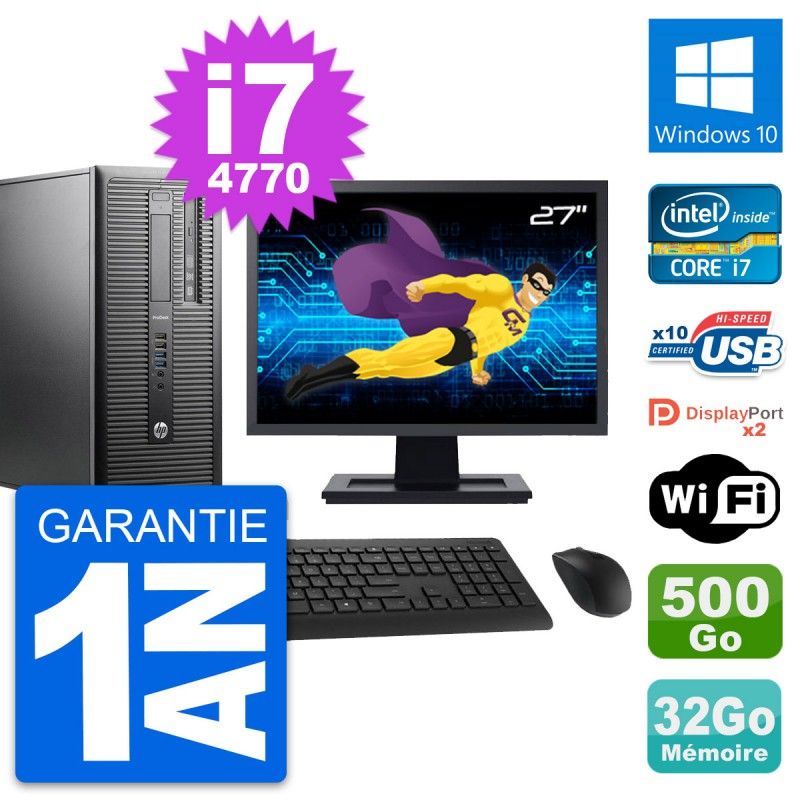 HP ProDesk 600 G1 Desktop PC - 27" Screen, Intel i7-4770, 32GB RAM, 500GB HDD, Windows 10