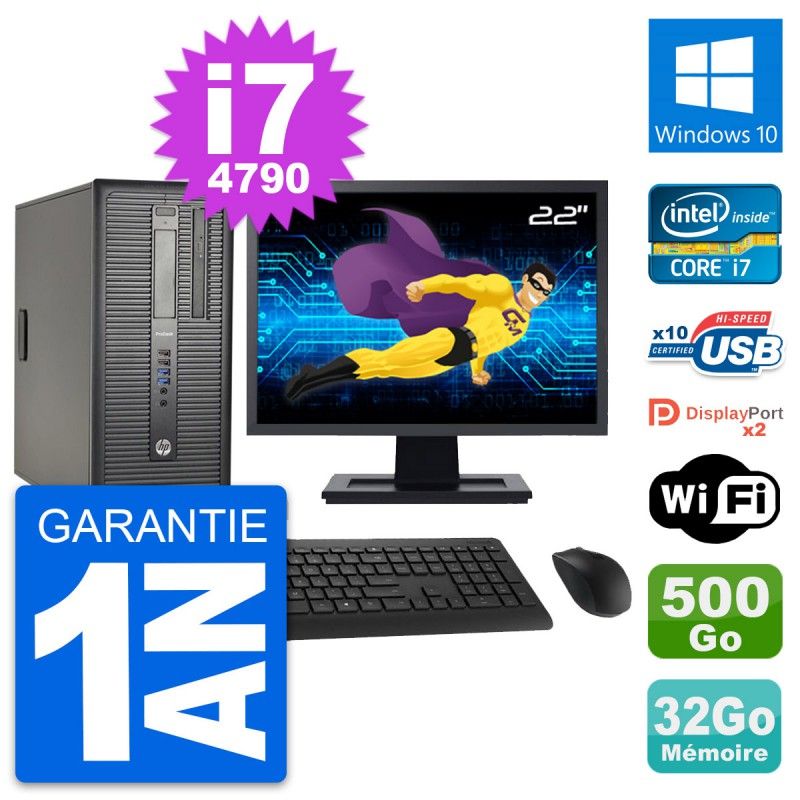HP ProDesk 600 G1 Desktop PC - 22" Screen, Intel i7-4790, 32GB RAM, 500GB HDD, Windows 10