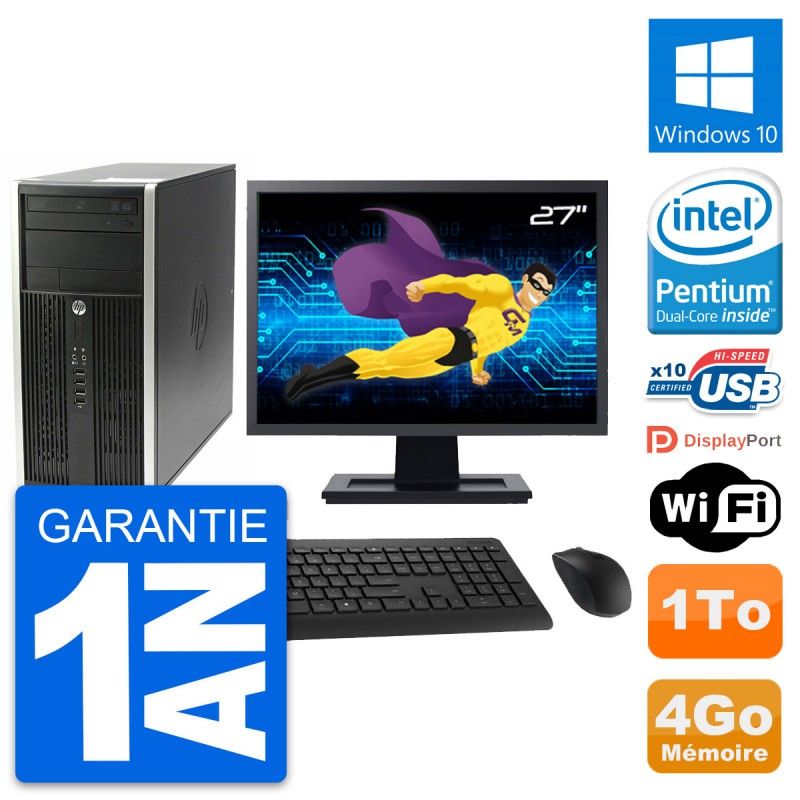 HP Compaq Pro 6200 CMT Desktop PC - 27" Screen, Intel Pentium G630, 4GB RAM, 1TB HDD, Windows 10, WiFi
