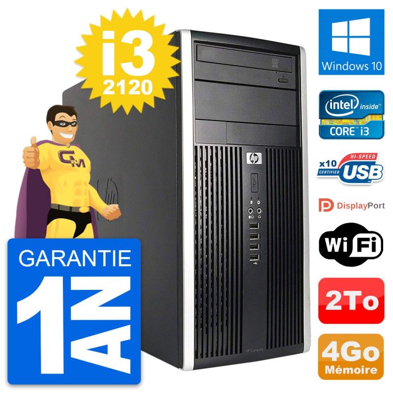 HP Compaq Pro 6200 CMT Mini PC - Intel i3-2120, 4GB RAM, 2TB HDD, Windows 10, WiFi