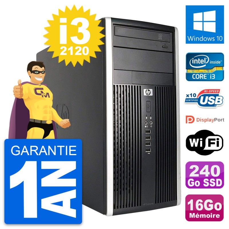 HP Compaq Pro 6200 Micro Tower PC - Intel i3-2120, 16GB RAM, 240GB SSD, Windows 10