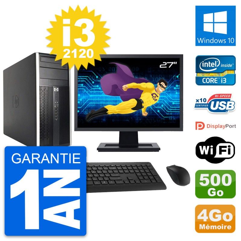 HP Compaq Pro 6200 CMT Desktop PC - 27" Screen, i3-2120, 4GB RAM, 500GB HDD, Windows 10, Wifi