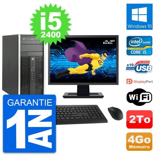 PC de escritorio HP Compaq Pro 6200 CMT - Pantalla de 22', Intel Core i5-2400, 4GB RAM, 2TB HDD, Windows 10, WiFi