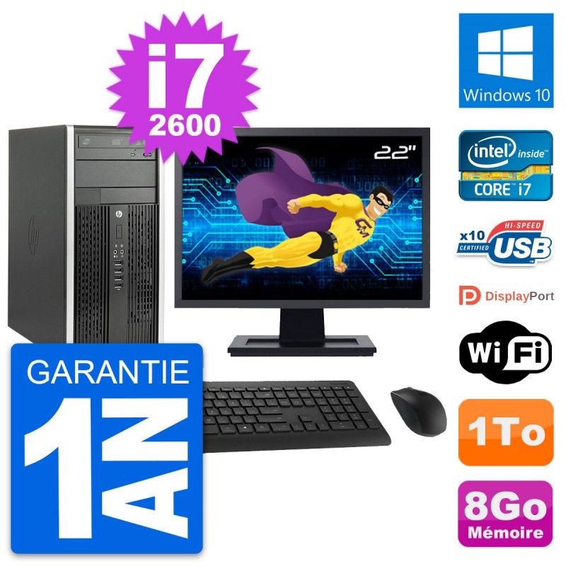 HP Compaq Pro 6200 CMT Desktop PC - 22" Screen, i7-2600, 8GB RAM, 1TB HDD, Windows 10, WiFi