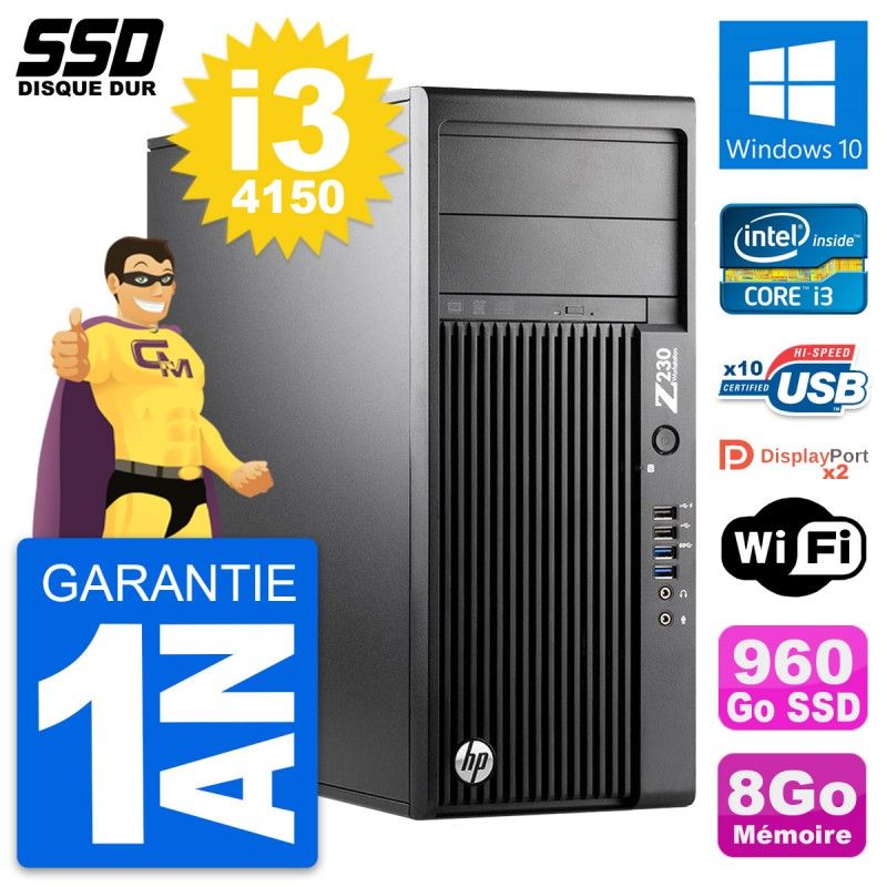 HP WorkStation Z230 PC - Intel Core i3-4150, 8GB RAM, 960GB SSD, Windows 10