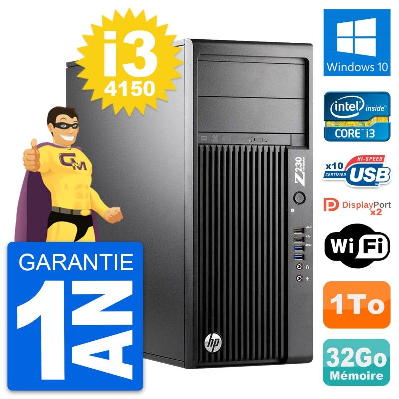 HP Z230 Workstation PC - Intel Core i3-4150, 32GB RAM, 1TB HDD, Windows 10, WiFi