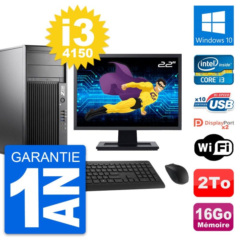 HP Z230 Workstation Computer - 22" Screen, Intel Core i3-4150, 16GB RAM, 2TB Hard Drive, Windows 10, WiFi
