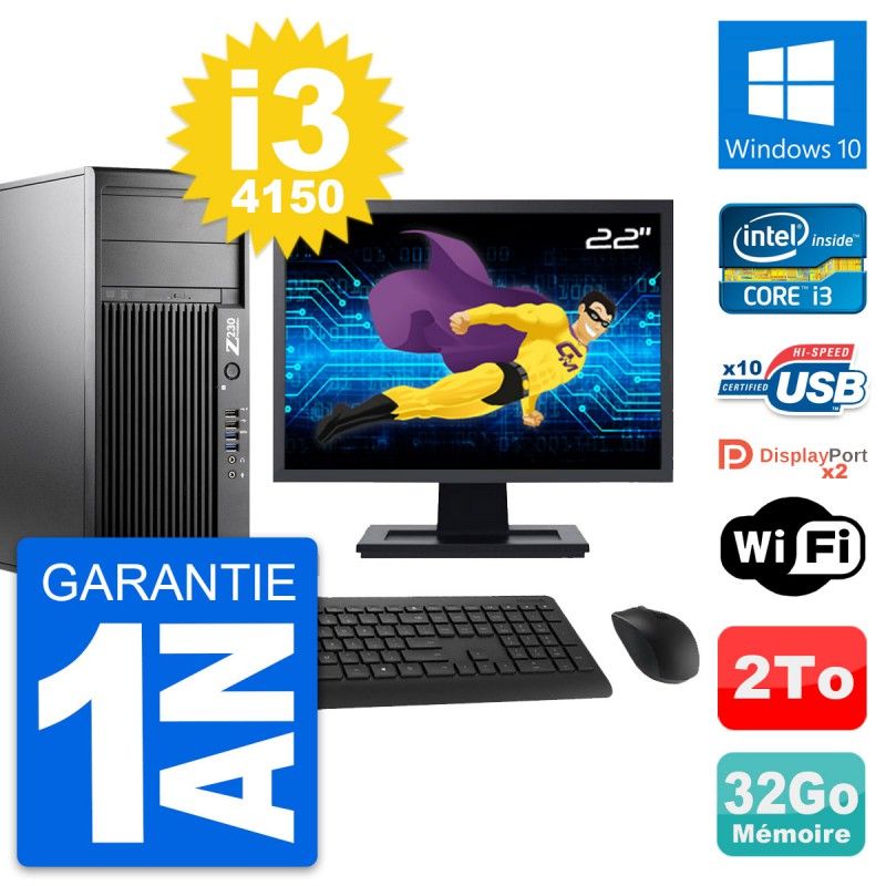PC de trabajo HP Z230 - Pantalla de 22', Intel Core i3-4150, 32 GB de RAM, 2 TB HDD, Windows 10, WiFi