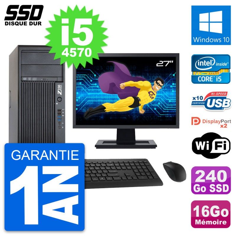 HP Z230 Workstation Computer - 27" Screen, Intel Core i5-4570, 16GB RAM, 240GB SSD, Windows 10, WiFi