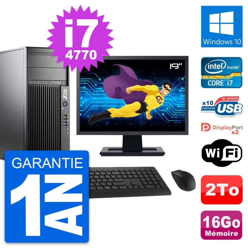 HP Z230 Workstation Computer - 19" Screen, Intel Core i7-4770, 16GB RAM, 2TB HDD, Windows 10