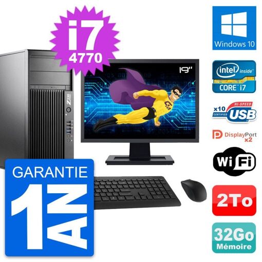 PC de trabajo HP Z230 - Pantalla de 19", Intel Core i7-4770, 32 GB de RAM, Disco duro de 2 TB, Windows 10, WiFi