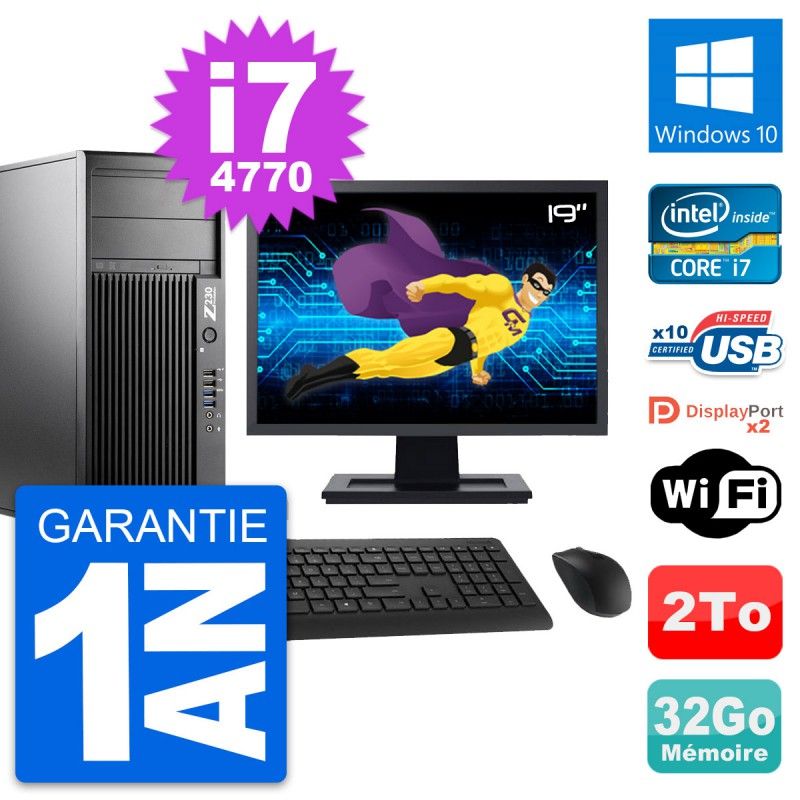 HP Z230 Workstation PC - 19" Screen, Intel Core i7-4770, 32GB RAM, 2TB Hard Drive, Windows 10, WiFi