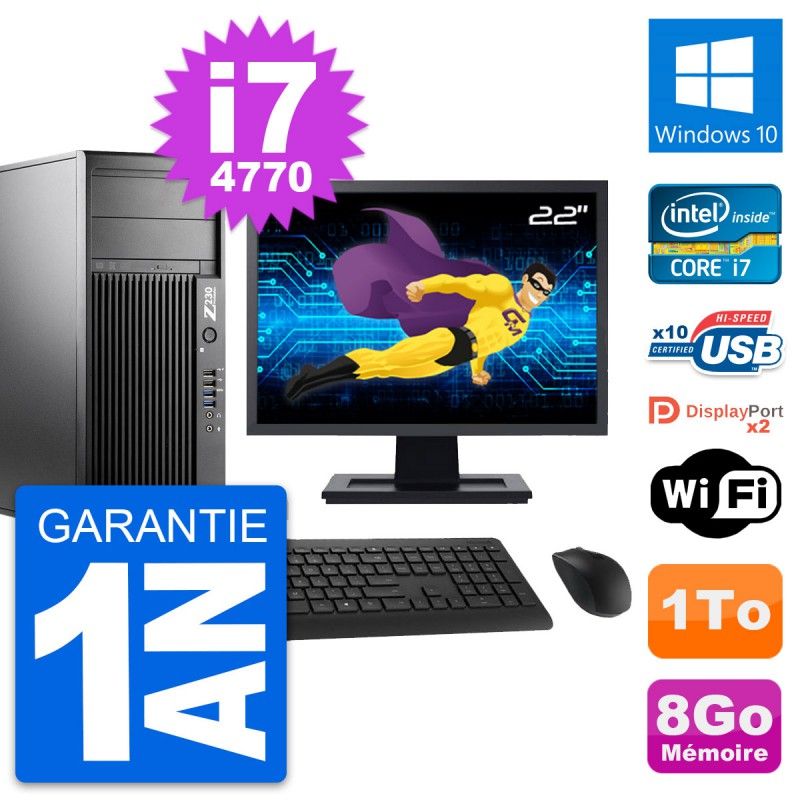 HP Z230 Workstation Computer - 22" Screen, Intel Core i7-4770, 8GB RAM, 1TB HDD, Windows 10