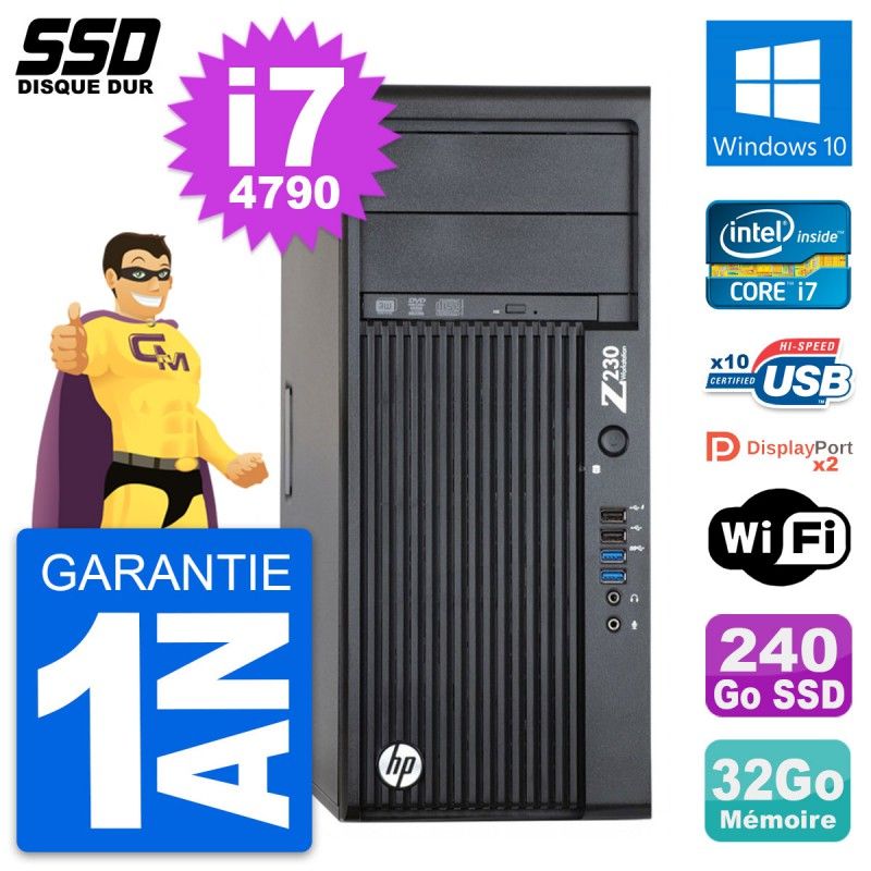 HP WorkStation Z230 Core i7-4790 32GB RAM 240GB SSD Windows 10 WiFi