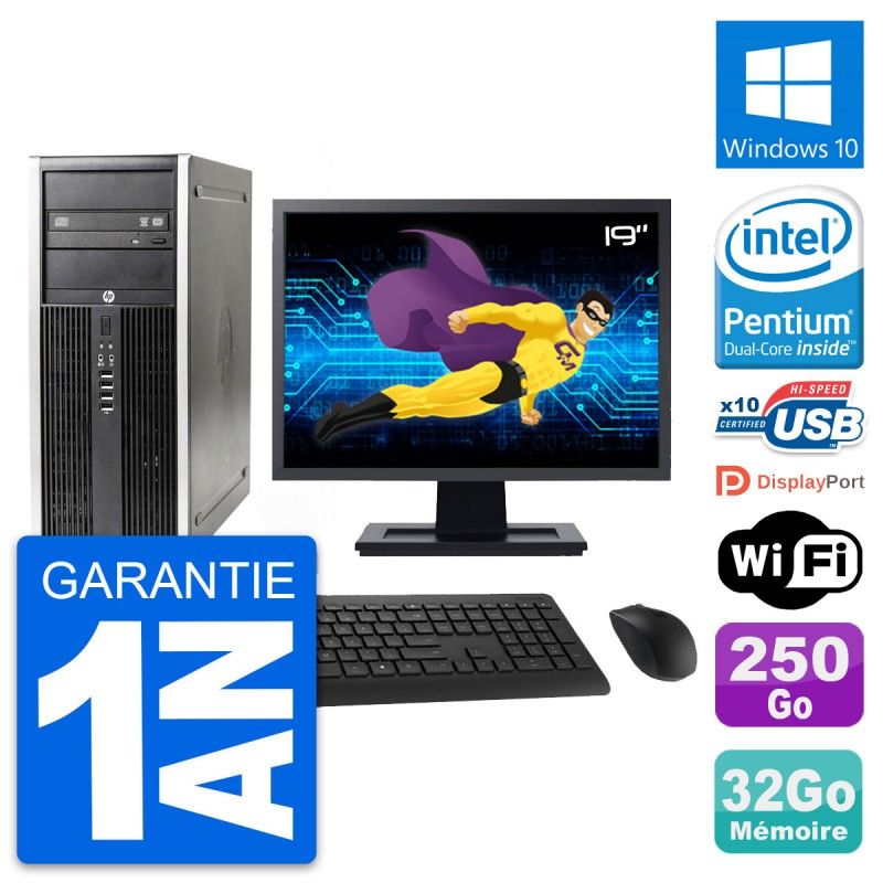 HP Elite 8300 Desktop PC - 19" Screen, Intel G630, 32GB RAM, 250GB Hard Drive, Windows 10, WiFi