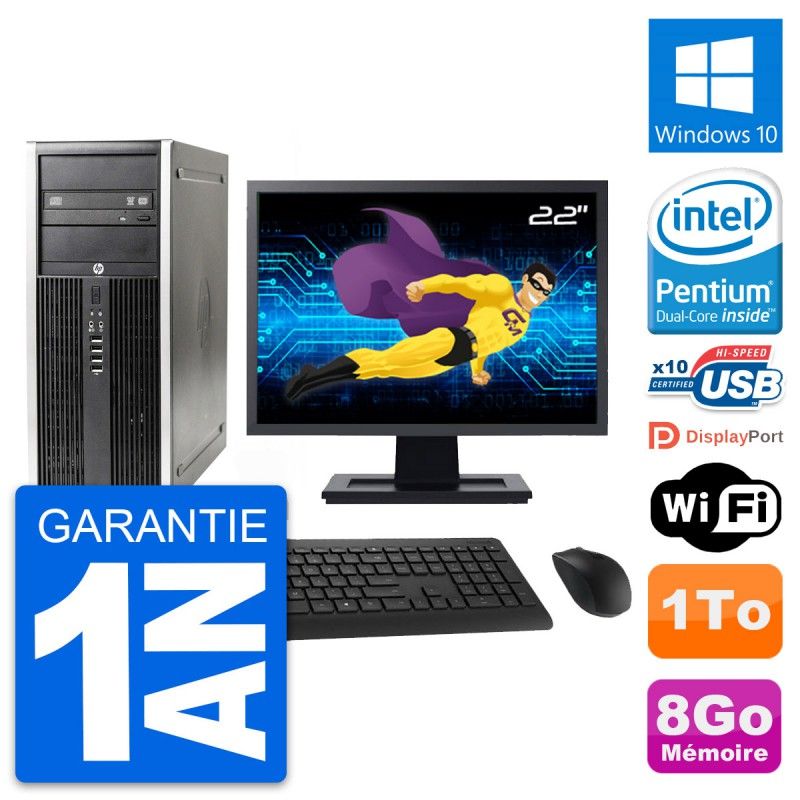HP Elite 8300 Desktop PC - 22" Screen, Intel G630, 8GB RAM, 1TB Hard Drive, Windows 10, WiFi