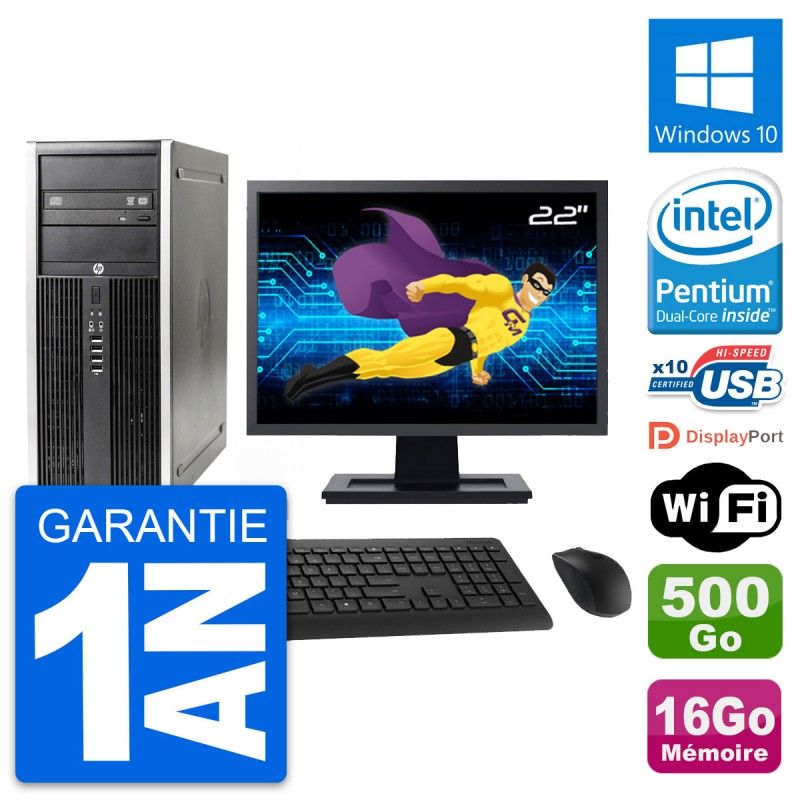 HP Elite 8300 Desktop PC - 22" Screen, Intel G630, 16GB RAM, 500GB Hard Drive, Windows 10, WiFi
