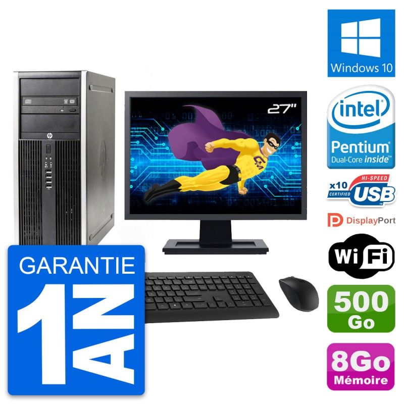 HP Elite 8300 Desktop PC - 27" Screen, Intel G630, 8GB RAM, 500GB Hard Drive, Windows 10, WiFi