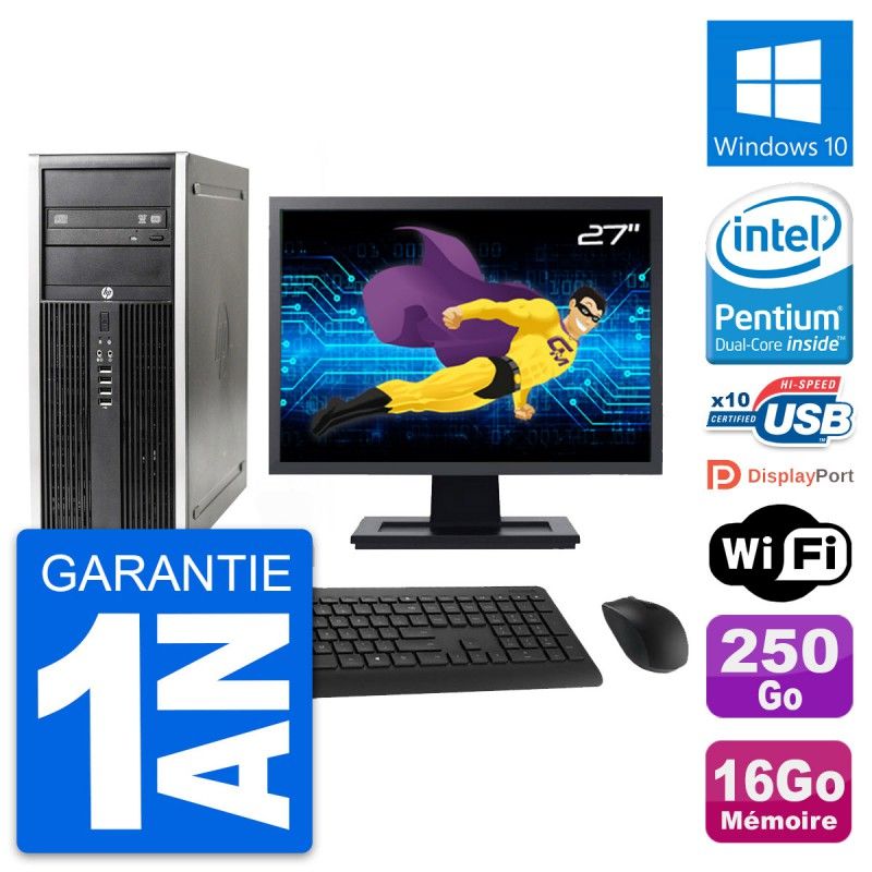 HP Elite 8300 Desktop PC | 27" Screen | Intel G630 | 16GB RAM | 250GB Disk | Windows 10 | WiFi