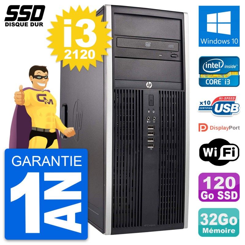PC de sobremesa HP Elite 8300 - Intel Core i3-2120, 32GB de RAM, 120GB SSD, Windows 10, WiFi