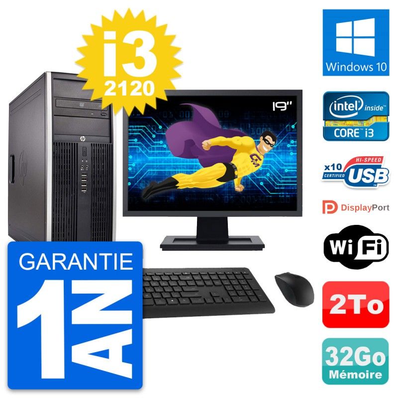 HP Compaq Elite 8300 Desktop PC - 19" Screen, Intel i3-2120, 32GB RAM, 2TB HDD, Windows 10, WiFi