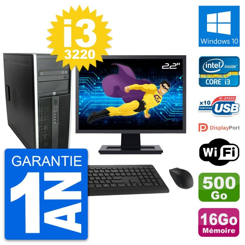 HP Compaq Elite 8300 Desktop PC - 22" Screen, Intel i3-3220, 16GB RAM, 500GB HDD