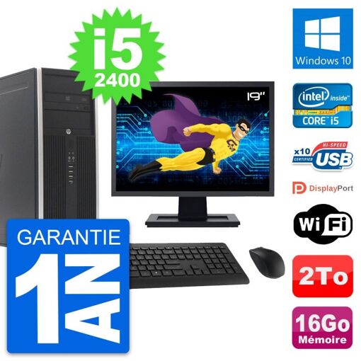 HP Compaq Elite 8300 Desktop PC - 19" Screen, Intel i5-2400, 16GB RAM, 2TB Hard Drive, Windows 10, WiFi