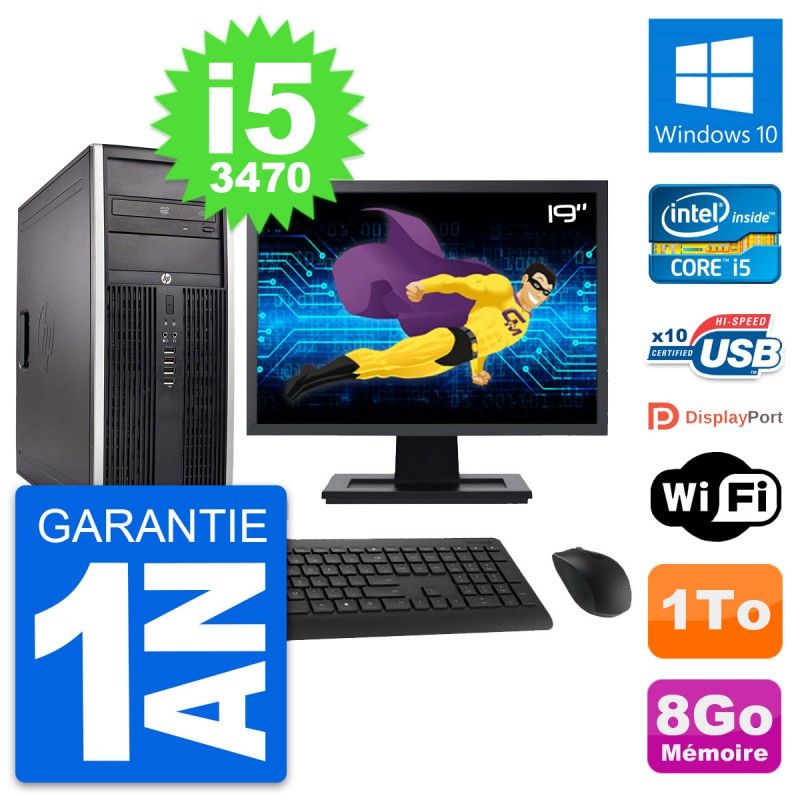 HP Elite 8300 Desktop PC - 19" Screen, Intel i5-3470, 8GB RAM, 1TB Hard Drive, Windows 10, WiFi