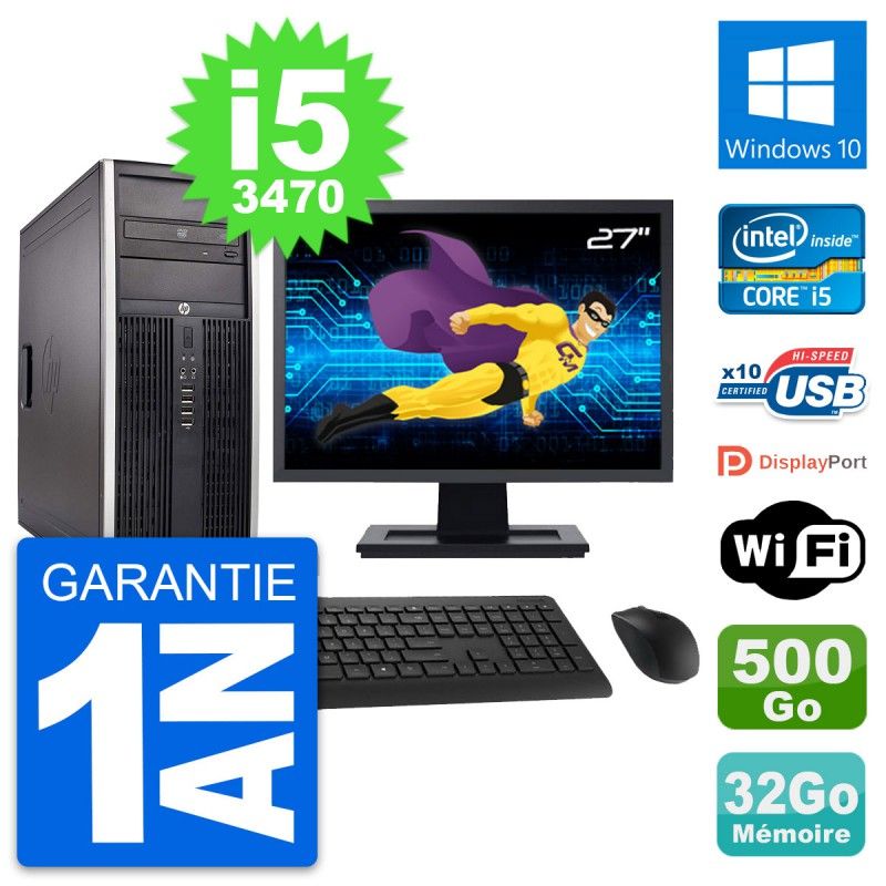 HP Compaq Elite 8300 Desktop PC - 27" Screen, Intel i5-3470, 32GB RAM, 500GB Hard Drive