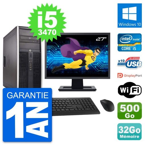HP Compaq Elite 8300 Desktop PC - 27" Screen, Intel i5-3470, 32GB RAM, 500GB Hard Drive