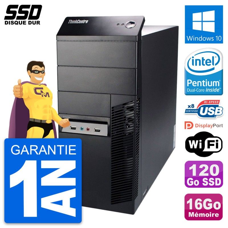 Lenovo ThinkCentre M91p Desktop Computer - Intel G630, 16GB RAM, 120GB SSD, Windows 10, WiFi