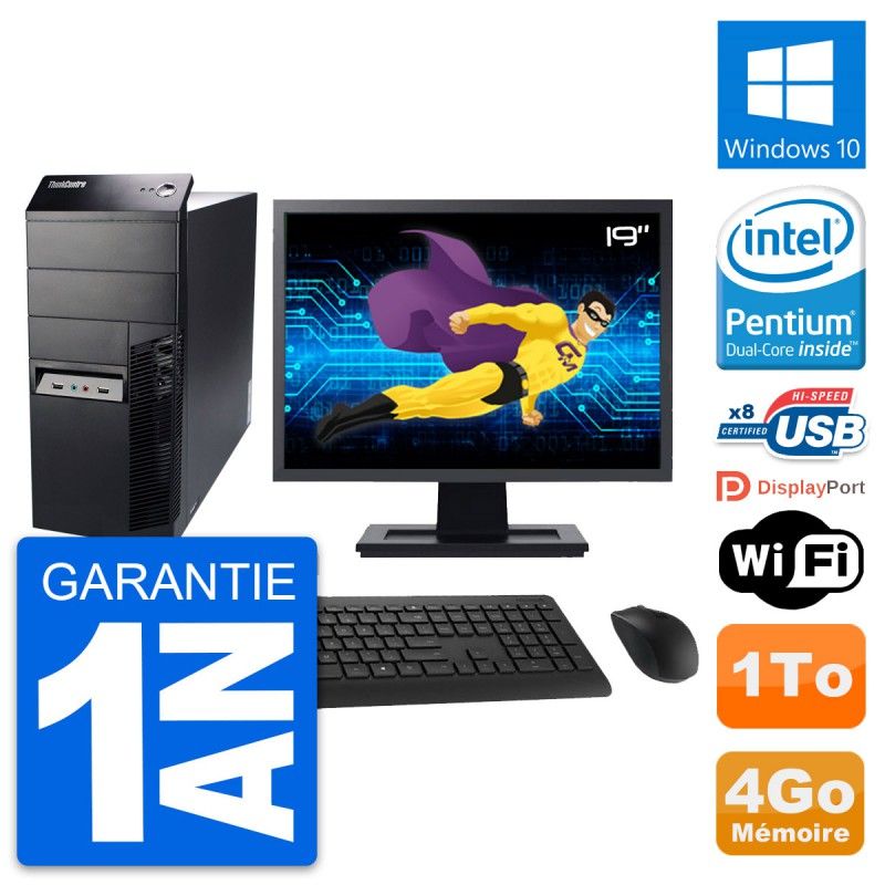 Lenovo M91p Mid Tower PC - 19" Screen, Intel G630, 4GB RAM, 1TB HDD, Windows 10, WiFi