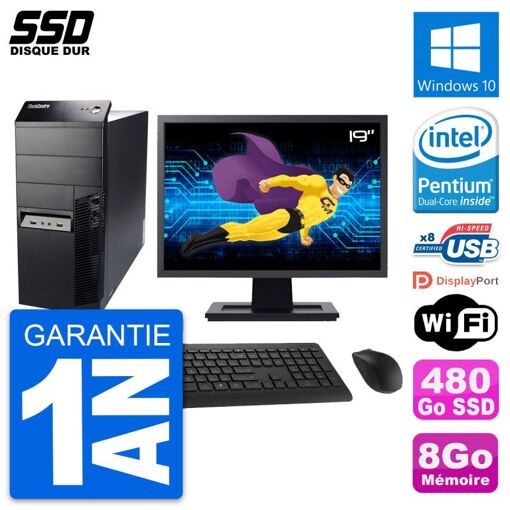 Lenovo ThinkCentre M91p 19-inch Screen, Intel G630, 8GB RAM, 480GB SSD, Windows 10, WiFi
