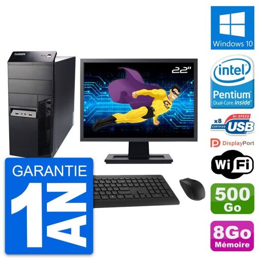 PC de sobremesa Lenovo M91p - Pantalla de 22'', Procesador Intel G630, 8GB de RAM, Disco duro de 500GB, Windows 10, WiFi