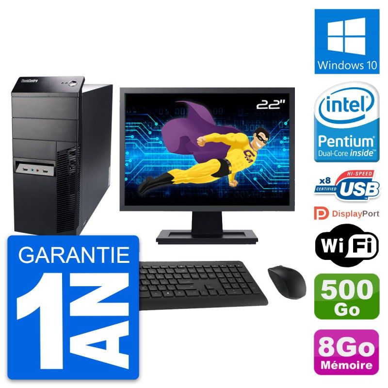 Lenovo M91p Mid Tower PC - 22" Screen, Intel G630, 8GB RAM, 500GB HDD, Windows 10, WiFi